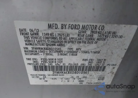 2013 Ford Flex Sel из США, поврежденный, VIN 2FMHK6C8XDBD10545